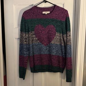 LOFT Colorful Heart Crew Neck Sweater